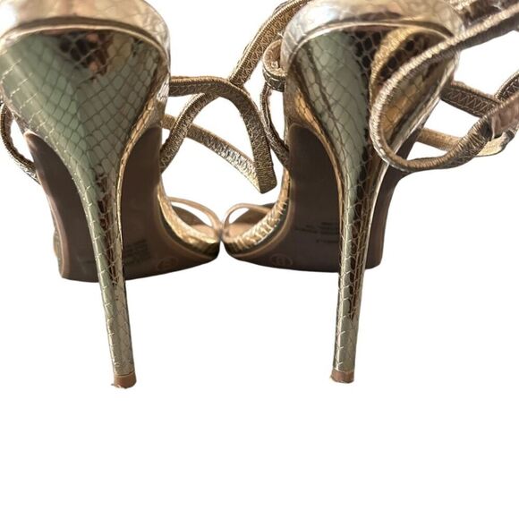 Lulu’s Adelle Light Gold Snake Embossed Ankle Strap Heels Women's 9 Gold - Picture 4 of 12